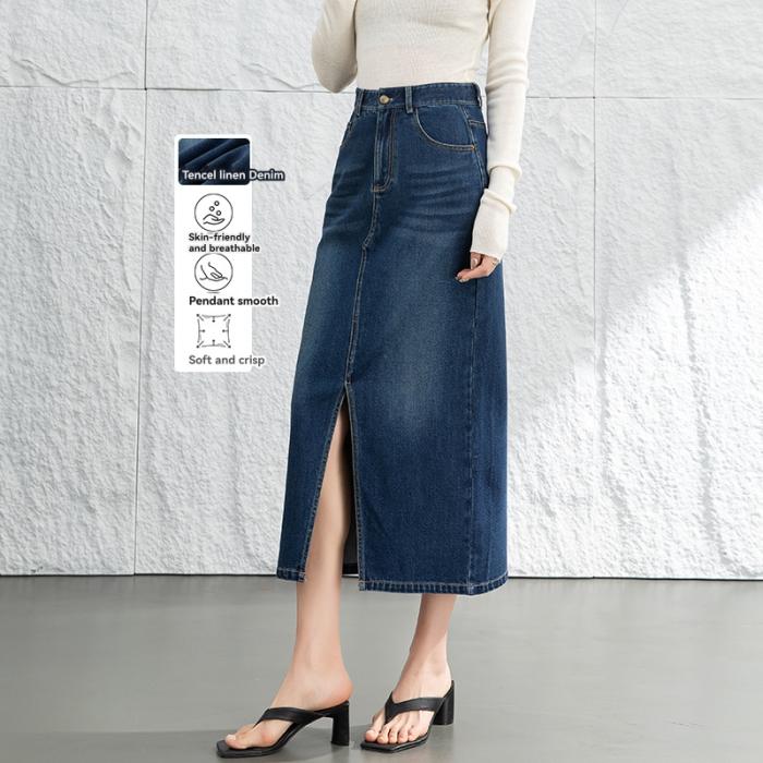 Denim Midi Skirt With Split  | Damen Röcke Damen Damen